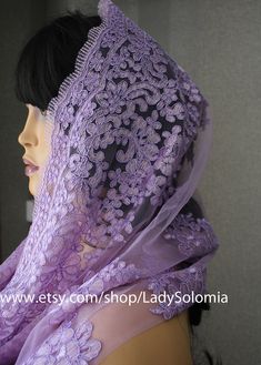 Lilac French lace veil, Catholic Infinity Mantilla, Catholic Chapel Veil, Mantilla veil, Headcovering for church, Orthodox veil, Lace snood This is a beautiful Lilac French lace veil. The Lilac Mantilla veil will be a wonderful gift for mom, sister and girlfriends. Each veil has a built-in clip for reliable attachment to the head. This is a quality, very soft fabric. If you have any questions please send me a message, I will be happy to discuss details. READY TO SHIP! Width: 24 inches (60cm) Len Purple Lace Work Dupatta For Wedding, Orthodox Veil, Chapel Veil Catholic, Veil Mantilla, First Communion Veils, Communion Veils, Beaded Veils, Mantilla Veil, Short Veil