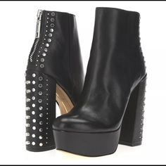 Black Leather Studded Platform Booties Dolce Vita Shoes, Black Silver, Black Leather, Women Shoes, Boots, Women Shopping, Leather, Silver, Black