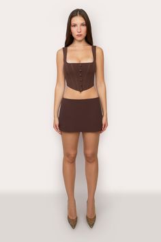 MICRO MINI STRETCH SKIRT – Danielle Guizio NY Elegant Fitted Mini Skirt With Built-in Shorts, Fitted Nylon Bottoms For Spring, High Waist Fitted Nylon Skirt, Fitted Nylon Mini Skirt, Nylon Bottoms With Built-in Bra, Brown Stretch High Waist Mini Skirt, Brown High Waist Stretch Mini Skirt, Fitted Elastane Mini Skirt With Short Inseam, Fitted Mini Skirt With Short Inseam In Elastane