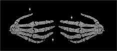 two hands in the shape of a heart on a black background with stars and sparkles