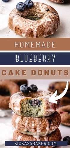 homemade blueberry cake donuts stacked on top of each other