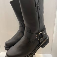 Brand New Sizes Available Boots Are Wide Width 6,6.5,7,7.5,8,8.5,9,9.5,10,10.5,11,11.5,12,13,14 Men’s Black Full Grain Leather Engineer Biker Pull On Strap Buckle Harness Price Is Firm Engineer Boots Men, Mens Biker Boots, Mens Leather Clothing, Engineer Boots, Biker Men, Knee Highs, Mens Cowboy, Harness Boots, Biker Boots