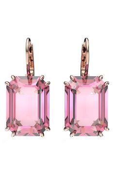 Pink octagon-cut crystals adorn rose-goldtone drop earrings for elegant day-to-night style. 7/8" length; 3/8" width Lever-back closure Crystal/rose-goldtone plate Imported Swarovski Millenia, Crystal Jewelry Earrings, Crystal Design, Swarovski Earrings, Pink Tone, Swarovski Jewelry, Crystal Drop Earrings, Crystal Drop, Pink Stone