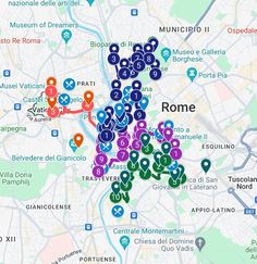 a map showing the locations of different hotels in rome and surrounding italy, with pins pointing to where they are located