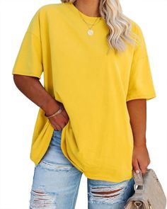 PRICES MAY VARY. Material:Very Soft and Comfortable T shirts. Features:Oversized Tops,Plus Size T shirts,Crew Neck,Casual,Loose Fit,Summer Tees,Tunic Shirts. This plus size womens tops is very trendy and cute, suitable for casual, going out, school, office, daily wear, suit for all seasons. The Half Sleeve Plus Size Tunic Tees is very flattering and cute,good to wear with leggings,different jeans,shorts,high heels and boots. Fashion half sleeve plus size t shirts, easy dress up or down. Perfect T Shirts Oversized, Tunic Tops Summer, Shirts Oversized, Oversized Tees, Summer Tunics, Yellow Fabric, T Shirt Oversized, Draped Fabric, Color Shorts