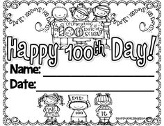 happy 100th day certificate for students to write and draw on the back of their paper