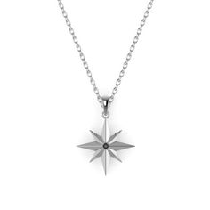 The Astria collection is dedicated to the strength we draw from the greater cosmos. Like the North Star, this Astria Stella pendant shines bright with its black diamond center, each point beveled and tapered. Recycled metals Black diamond Approximately .15 total carat weight Handcrafted and made-to-order The North Star, Recycled Metal, North Star, Shine Bright, Black Diamond, A Black, Cosmos, Silver Necklace, White Gold