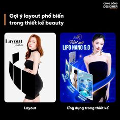 an advertisement for the korean beauty brand lipo nao no 6 0, featuring a woman in a black dress