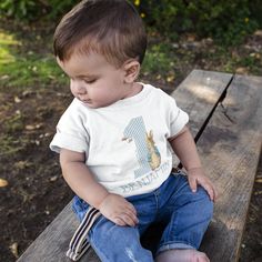 Celebrate your child's first birthday with these sweet Peter Rabbit Birthday shirts. Personalize by adding your child's name. Peter Rabbit Birthday, Halloween Bodysuit, Elmo Birthday, Woodland Birthday, Cadeau Photo, Toddler Birthday, Boy First Birthday, First Halloween, Baby T Shirt