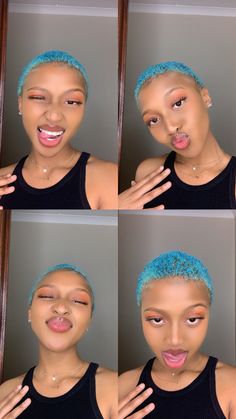 Blue natural hair 
Black girl colourful hair 
Blue hair Bald Dyed Hair, Short Dyed Hair, Short Natural Curly Hair, Selfie Tips, Shaved Hair Designs, Buzzed Hair, Hair Crown, Dreadlock Style