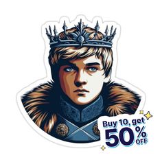 a sticker with the image of a man wearing a crown