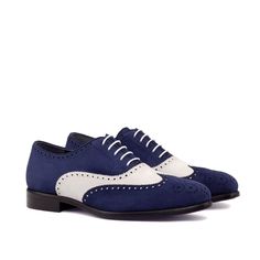 Ambrogio Bespoke Custom Men's Shoes Navy & White Suede Leather Full Brogue Oxfords (AMB2129)-AmbrogioShoes Patent Leather Dress, Jodhpur Boots, Men's Dress Shoes, Wingtip Shoes, Shoe Crafts, Leather Brogues, Brogue Shoes, Modern Gentleman, Leather Shoes Men