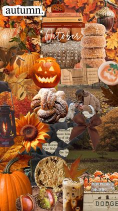 an autumn collage with pumpkins and cookies