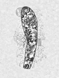 an artistic tattoo design with flowers and leaves