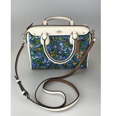 New With Tag! - Hand-Painted - Multicolor Floral Design On White Leather With Black Edging - Silver Tone Logo Plate And Zipper - Detachable, Adjustable Strap - Brown Reverse Side Detail On Zipper Pull, Hang Tag And Strap - Length Approx. 10.5" - Width Approx. 6.5" - Height Approx. 7.5" - Top Handles With Approx. 4" Drop - Strap Approx. 47-53", Drop Approx. 24" (Perfect For Crossbody Wear) Stop By My Closet For More Treasures $10 Off Your First Purchase With Code Salmon20 Designer Leather Bag With Floral Print, Designer Bags With Floral Print For Spring, Designer Floral Print Bags For Spring, Designer Multicolor Floral Print Bags, Designer Blue Summer Bag, Purple Canvas, Leather Satchel Handbags, Large Leather Tote, Leather Satchel Bag