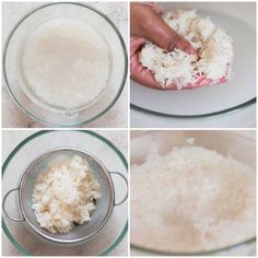 four pictures showing how to make rice