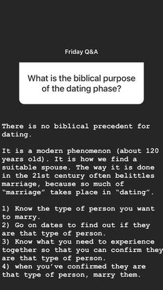 a text message that reads, what is the biblical purpose of the dating phase?