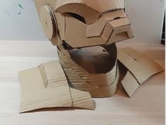 a cardboard mask made to look like iron man