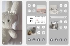 an image of a white teddy bear with headphones and calendars on the app