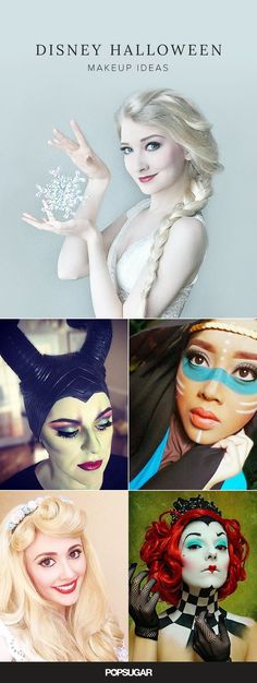 four different pictures of women with makeup and hair styles, one is wearing a cat costume