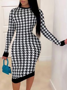 Lovely Casual Plaid Print Patchwork Skinny White Knee Length Dress_Dress_Dresses_LovelyWholesale | Wholesale Shoes,Wholesale Clothing, Cheap Clothes,Cheap Shoes Online. - LovelyWholesale.com Long Sleeve White Midi Dress, White Knee Length Dress, Solid Midi Dress, Bodycon Sweater Dress, Bodycon Sweater, Line Dresses, Pencil Skirt Dress, Fitted Midi Dress, A Line Dresses