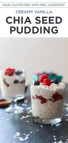 chia seed pudding with berries and blueberries on top