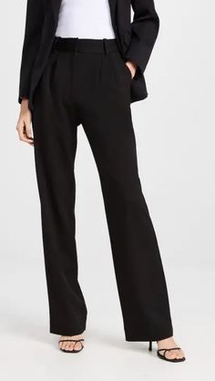 Reformation Mason Pant | Shopbop Elastane Pantsuit For Business Casual, Elastane Pantsuit For Workwear, Formal Elastane Bottoms, Elegant Workwear Pants With Button Closure, Tailored Versatile Formal Dress Pants, Tailored Elastane Pantsuit, Black Career Bottoms, Structured Bottoms For Workwear In Fall, Fitted Structured Pants For Workwear