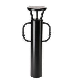 a black vase with two handles on the top and one handle attached to it's side