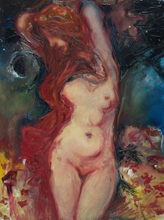 a painting of a naked woman with red hair