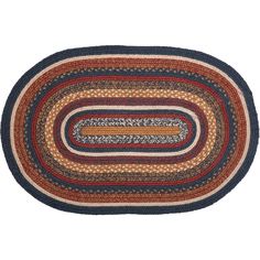 oval rug with multicolored braiding on the bottom and sides, in various colors