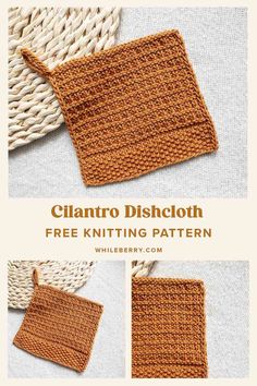 the crochet dishcloth pattern is shown in three different colors, including orange and white