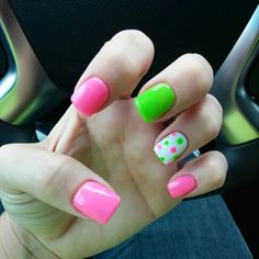 Pink And Green Spring Nails, Pink And Green Nails Acrylic, Pink And Lime Green Nails, Hot Pink And Green Nails, Neon Pink And Green Nails, Green And Pink Nails Designs, Pink And Green Nail Art, Pink And Green Nails Design