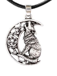 PRICES MAY VARY. HOWLING WOLF NECKLACE: This totem pendant depicts the spiritual connection between the wolf and the moon, featuring a howling wolf sitting on the crescent moon with Celtic knots and a pentacle GREAT QUALITY: Meticulously crafted from top-grade zinc alloy with an antique silver finish, the wolf pendant does not tarnish or corrode easily over the years SPECIFICATIONS: Pendant measures about 1.2 x 1 inches (30 x 25 mm), includes 19.7" (50 cm) braided faux leather cord with 2" (5 cm Wolf Sitting, Wolf Pendant Necklace, Wolf Pendant, Wolf Stuff, Wolves Pendants, Wolf Necklace, Viking Pendant, Wolf Jewelry, Howling Wolf