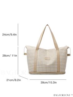 BagForLove - Houndstooth Letter Patch Decor Duffel Bag with Spacious Capacity Product Description Color Apricot Pattern Type Plaid Material Polyester Closure Type Zipper Style Sporty Strap Type Double Handle Composition 100% Polyester Size Chart INCH CM Bag Width Size 8.3 inch one-size Bag Width Size 21 cm one-size Details Pictures Similar Products h2 { text-align: center; } /* æ¢è¡ */ li{ white-space: normal; word-break: break-all; word-wrap: break-word; } .red-box { width: 100%; display: flex; flex-direction: row; flex-wrap: wrap; justify-content: center; } .red-box > div { width: 190px; height: 250px; margin: 10px; } .red-box > div > a > img { width: 190px; height: 250px; } .size-box { width: 100%; margin: auto; white-space: nowrap; } .table { border-collapse: collapse; border-spacing Casual Rectangular Bag With Houndstooth Pattern, Casual Houndstooth Travel Bag, Casual Houndstooth Pattern Bags, Trendy Houndstooth Travel Bag, Trendy Houndstooth Shoulder Bag For Travel, Casual Houndstooth Shoulder Bag For Daily Use, Casual Plaid Travel Bag, Beige Shoulder Bag With Large Capacity For Weekend, Beige Large Capacity Shoulder Bag For Weekend