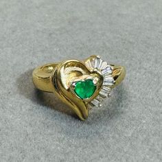 Marked 14K Natural diamonds and emerald Colombian Emeralds, Pinky Ring, Rings Statement, Natural Diamonds, Statement Rings, Gold Diamond, Heart Ring, Emerald, Jewelry Rings