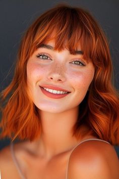 35 Stunning Medium-Length Hairstyles with Bangs - The Hairstyle Edit Medium Length Straight Hair With Layers And Bangs, Shoulder Length Straight Haircut With Bangs, Medium Length Auburn Hair With Bangs, Ginger Shoulder Length Hair With Bangs, Red Medium Length Hair With Bangs, Blonde Hair Care, Bubble Ponytail