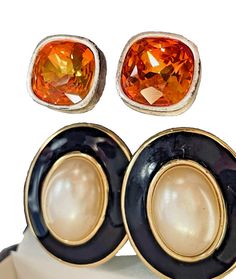 Givenchy Orange Rivoli Earrings Pierced + Black Enamel Oval Simulated Pearl Cufflinks Men, Black Enamel, Nashville, Women Jewelry