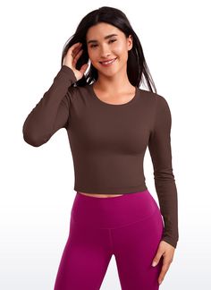 Seamless collection of smooth, breathable fabric is designed to help reduce chafing, encourage ventilation and wick away sweat to help you stay dry. Double-lined tight crop tops for moving freely, perfect for workout, yoga, lounging or daily wear. Feature & Fittin 
 Seamless collection 
 Designed for low-impact workouts 
 Cropped length, Tight fit 
 Double Lined Fabric, Crew Neck Design 
 Fabric: 
 Chafe-free, seamless construction 
 Sweat-wicking, soft ribbed textured fabric 
 Lightweight a