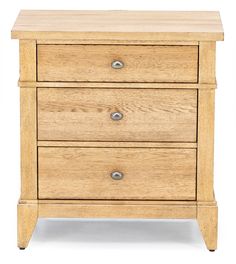 a wooden nightstand with three drawers on one side and an open drawer on the other