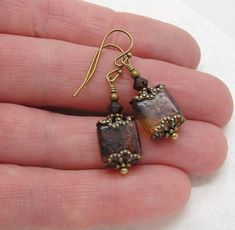 Victorian Earrings in Marbled Brown Weathered Tiles | Etsy Brown Bead Caps For Jewelry Making, Victorian Earrings, Neo Victorian, Mocha Brown, Seasonal Gifts, Swarovski Pearls, Crystals And Gemstones, Gemstone Earrings, Beautiful Earrings