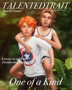 two children hugging each other on the cover of an illustrated magazine, one of them is wearing a captain america t - shirt