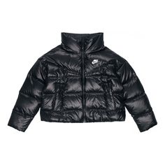 (WMNS) Nike Solid Color Straight Long Sleeves With Down Feather Jacket Black DH4080-010 (Women's) Nike Long Sleeve Puffer Jacket For Cold Weather, Nike Hooded Puffer Jacket For Fall, Black Quilted Jacket For Outdoor, Hooded Fall Puffer Jacket, Nike Streetwear Puffer Jacket, Fitted Puffer Cropped Jacket, Nike Long Sleeve Puffer Jacket For Fall, Nike Outerwear For Cold Weather In Fall, Nike Puffer Jacket For Cold Weather In Fall