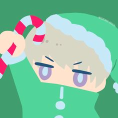 an old man wearing a santa hat and holding a candy cane over his head with eyes wide open