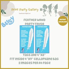 an advertisement for the print party called feather wind party flavor, featuring two different images