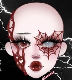 Makeup Art Design, Fashion Fantasy Makeup, Halloween Red Makeup Ideas, Halloween Face Charts Makeup Ideas, Halloween Makeup Face Charts, Makeup Ideas Drawing Halloween, Makeup Drawing Template, Face Chart Makeup Ideas Creative, Goth Valentines Day Makeup