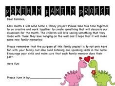 a family project letter is shown with an image of a tree in the center and leaves coming out of it