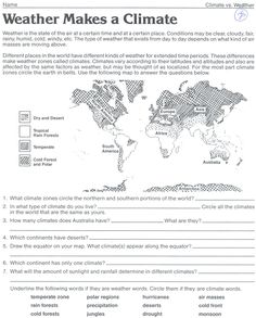 the weather makes a climate worksheet is shown in black and white with an image of