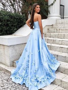 Sweetheart Sky Blue Long Prom Dresses with 3D Floral Applique ARD1986 – SheerGirl Blue Long Prom Dresses, Prom Dress Two Piece, Sky Blue Prom Dress, Flower Prom Dress, Floral Evening Dresses, Prom Dress Black, Light Blue Prom Dress, Strapless Prom Dresses