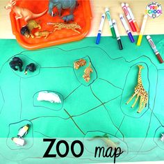 the zoo map is made with crayons, markers and pencils to help kids learn how to draw