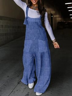 UOOZEE Pocket Jumpsuit, Belt Jumpsuit, Loose Jumpsuit, Cloth Belt, Long Trousers, Jumpsuit Trousers, Printed Jumpsuit, Fashion Seasons, Denim Overalls